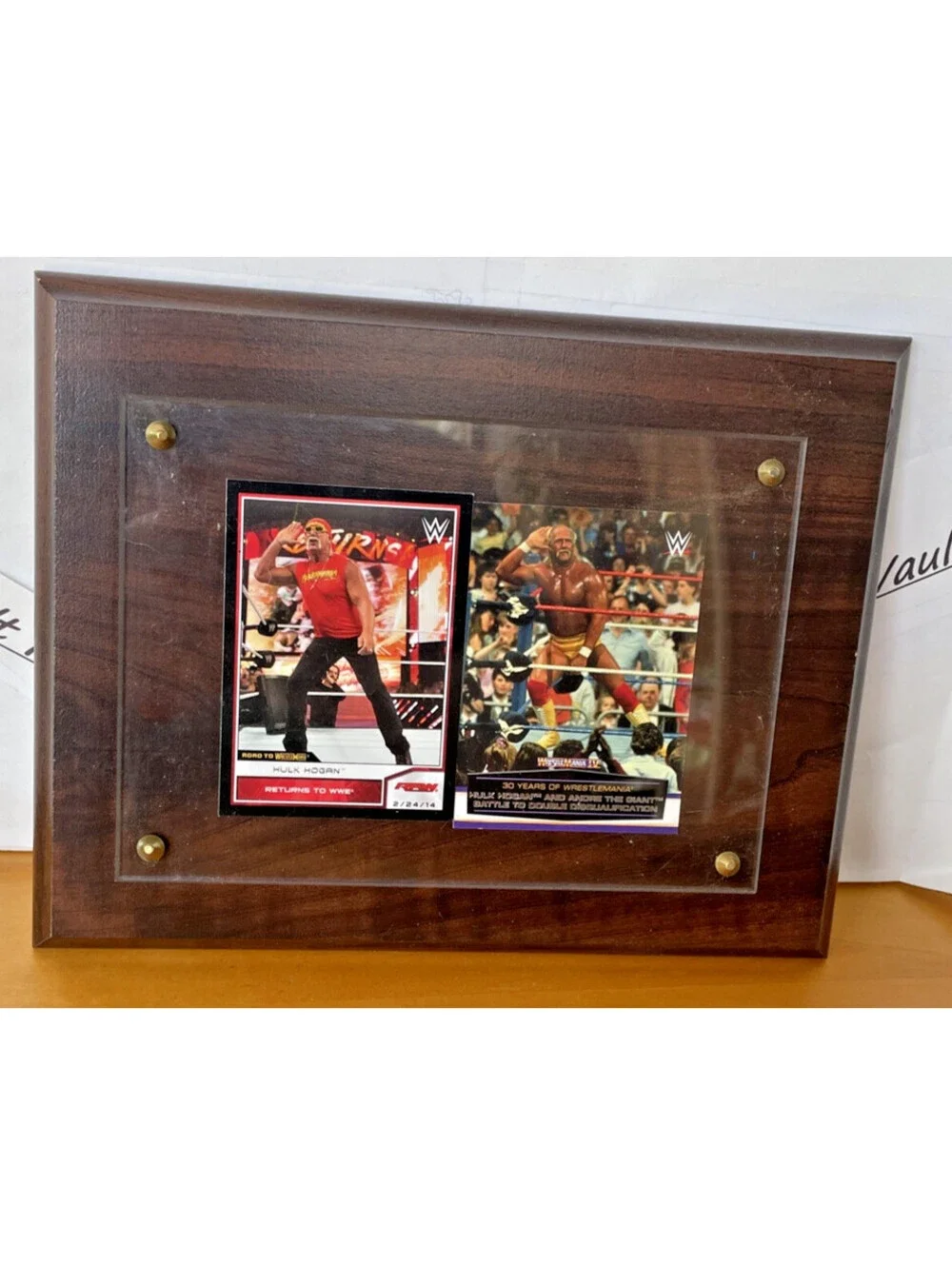 WWE Hulk Hogan Commemorative Card Plaque Topps Road to Wrestlemania display